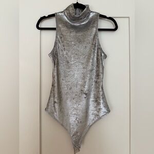 Silver Sleeveless Turtleneck Bodysuit